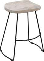 TIVA 24-Inch Handcrafted Backless Counter Height Stool, Whitewashed Mango Wood Saddle Seat, Black Metal Base