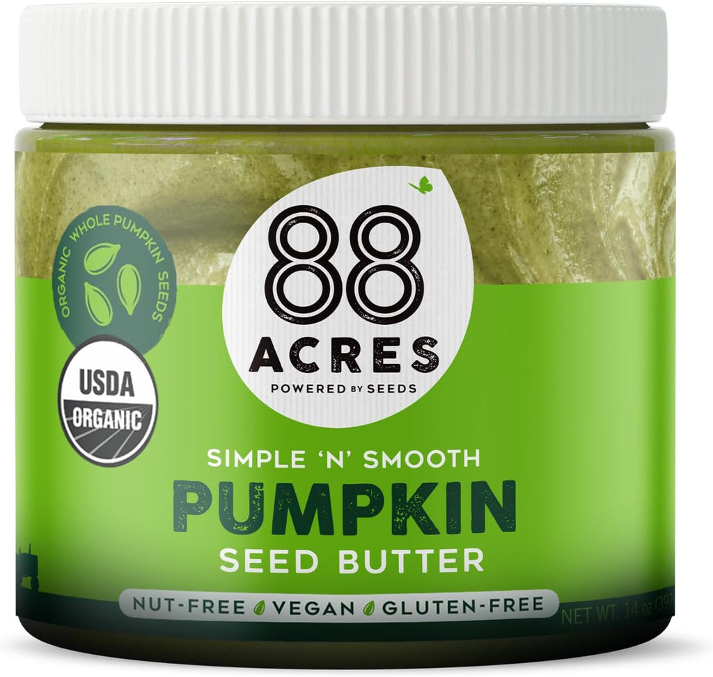 88 Acres Organic Pumpkin Seed Butter, 14 oz Jar, 2 Pack, Butter Spread with 8g Plant-Based Protein, Gluten Free, Nut Free, Vegan, Non-GMO