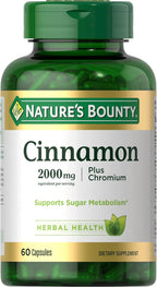 Nature's Bounty Cinnamon 2000mg Plus Chromium, Sugar Metabolism Support Supplement, 60 Capsules
