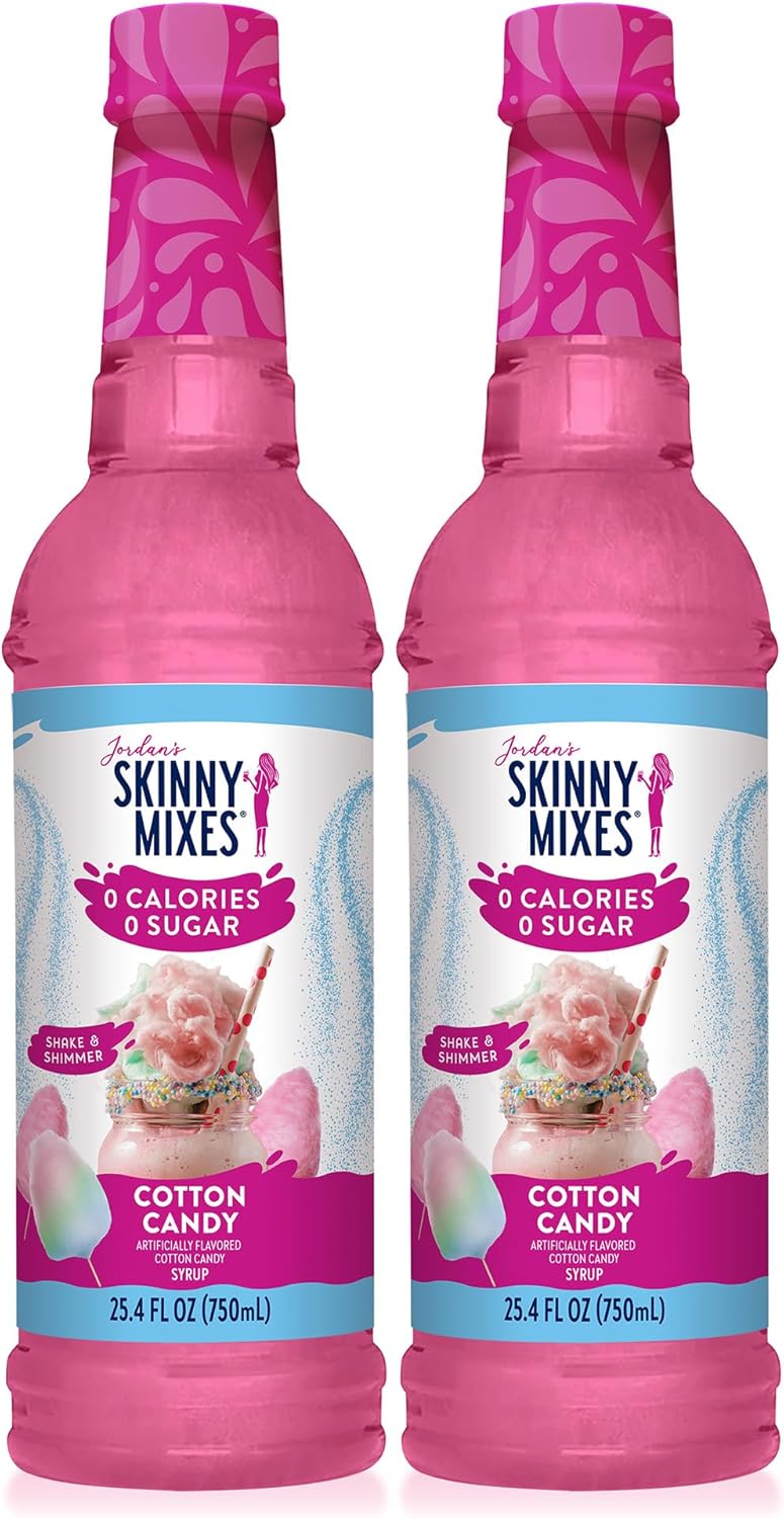 Jordan's Skinny Mixes Sugar Free Syrup, Cotton Candy Flavor, Fruit Flavored Water Enhancer, Drink Mix, Iced Tea, Lemonade, Drinks, Low Calorie Water Flavoring, Dairy & Gluten Free, Kosher, 25.4 Fl Oz, 2 Pack