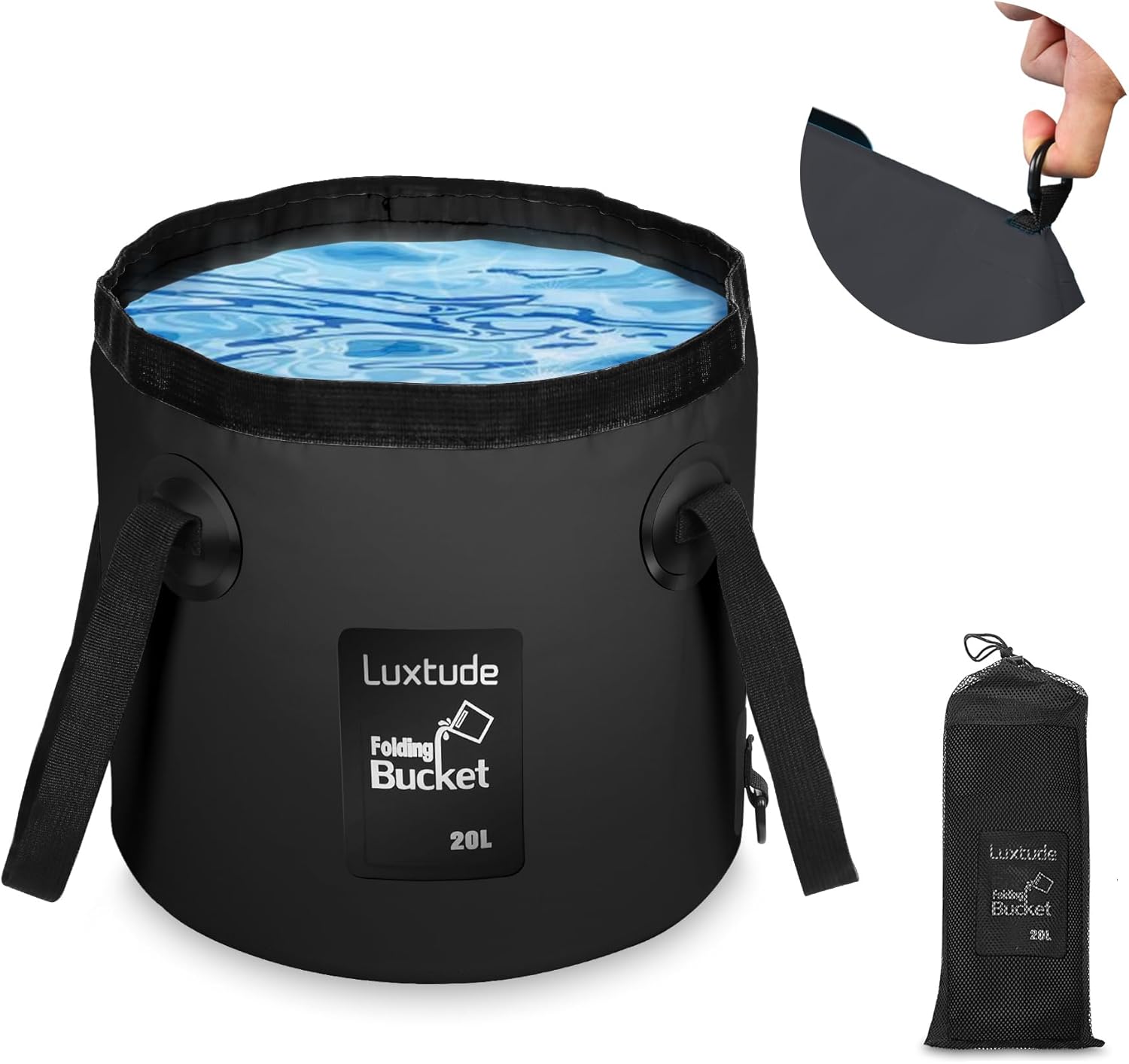 Luxtude Collapsible Bucket with Handle, Portable 5 Gallon Bucket for Camping, Fishing, Beach, Gardening, RV & Outdoor Emergency, Heavy-Duty & Ultra Lightweight Water Storage Container