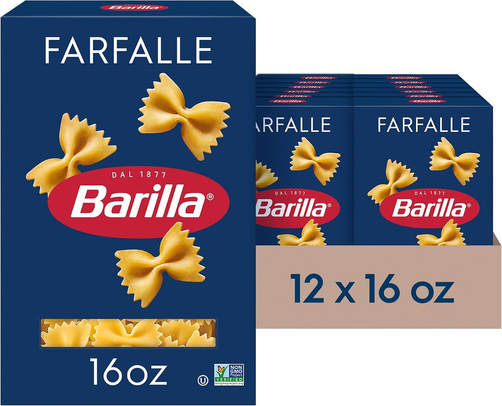 Barilla Farfalle Pasta, 16 oz. Box (Pack of 12) - Non-GMO, Made with Durum Wheat Semolina - Kosher Certified