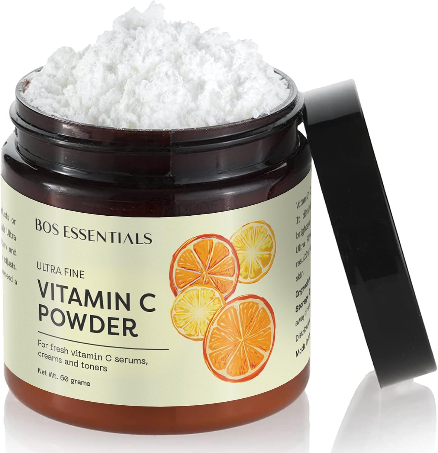 Bos Essentials Ultra Fine Vitamin C Powder, 100% Pure Ascorbic Acid, Non-GMO, Cosmetic-Grade, Dissolves Instantly for DIY Serums, creams, and toners