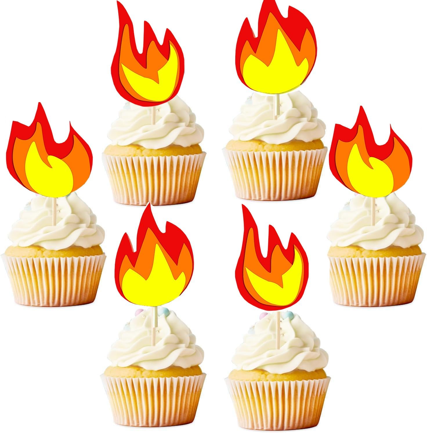 25PCS Fire Cake Decorations Fire Cake Topper Cupcake Toppers for Fire Truck Firefighter Birthday Party Decorations