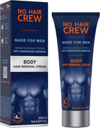 No Hair Crew Body At Home Hair Removal Cream for Manscaping Unwanted Hair with Energizing Ginseng, Premium Depilatory, Painless & Flawless, Made for Men, 200ml