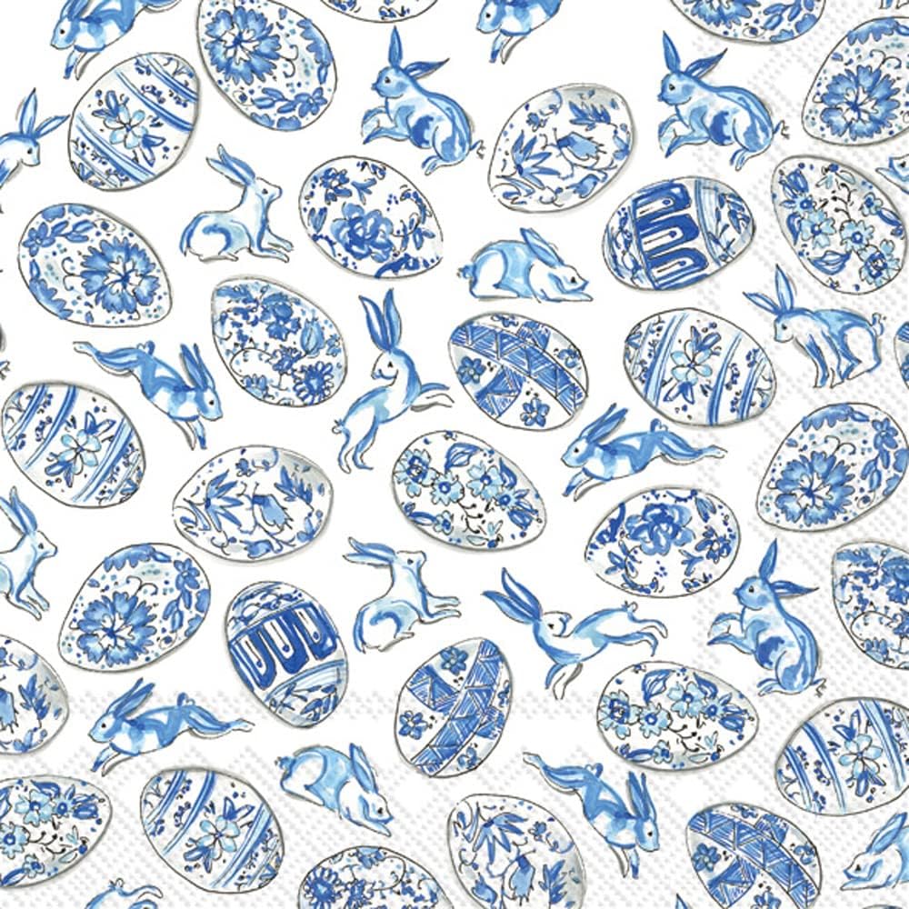 IHR Ideal Home Range 3-Ply Lunch Size Paper Party Napkins, 20-Count, 6.5" x 6.5", Blue And White Eggs