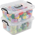 Quickquick 8 L Plastic Latching Box with Handle, Storage Latch Bins with Handles, Clear, 2 Packs