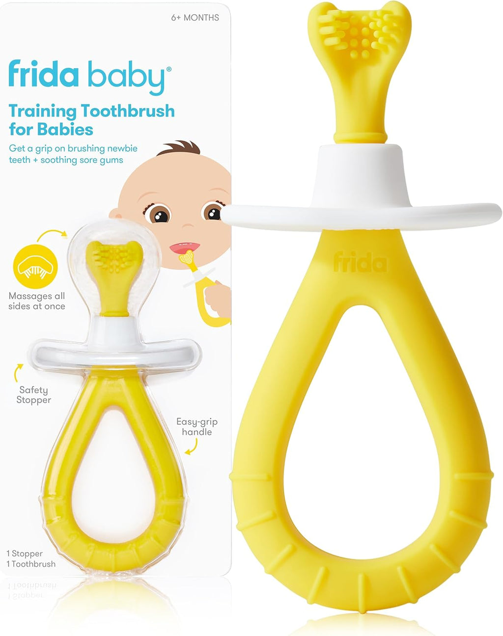 Frida Baby Training Toothbrush for Babies with Soft Silicone Bristles, Yellow