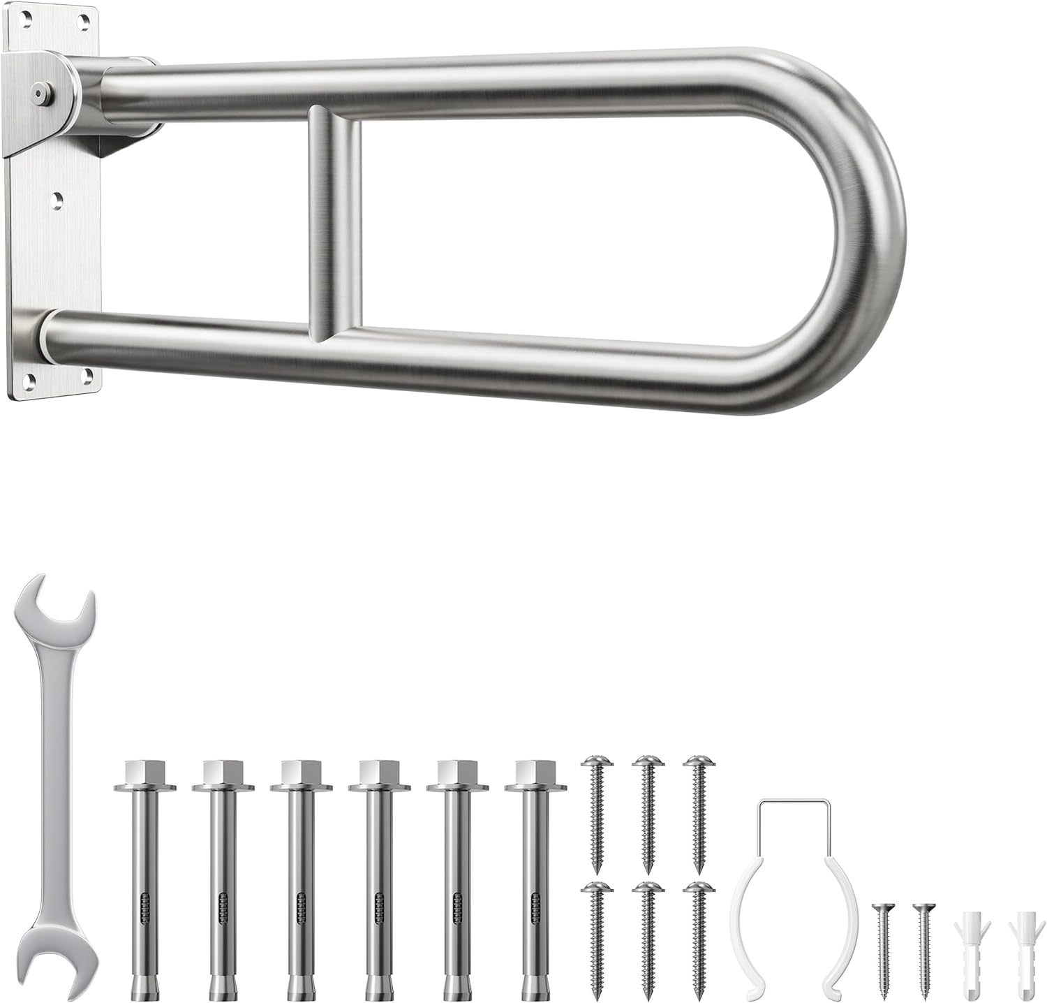 Toilet Grab Bar, Bathroom Safety Handrail Wall Mounted, 304 Stainless Steel Flip Up Folding Support Rail for Elderly Seniors and Handicap Assistance (24 Inch)