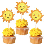 36 PCS Sun Cupcake Toppers Double Sided Sun Flower Smile Face Cupcake Picks SunShine Cupcake Decorations for Sun Theme Baby Shower Kids Boys Girls Birthday Wedding Party Cake Decorations Supplies