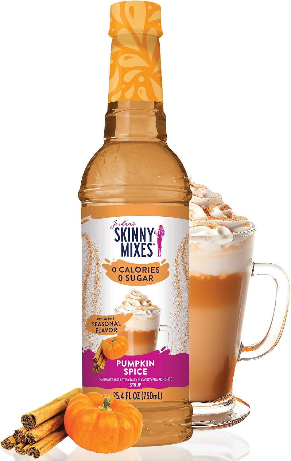 Jordan's Skinny Mixes Sugar Free Coffee Syrup, Holiday Pumpkin Spice Coffee Flavoring Syrup, Zero Calorie Drink Mix for Lattes, Baking, Protein Shake, Dairy & Gluten Free, Kosher, 25.4 Fl Oz
