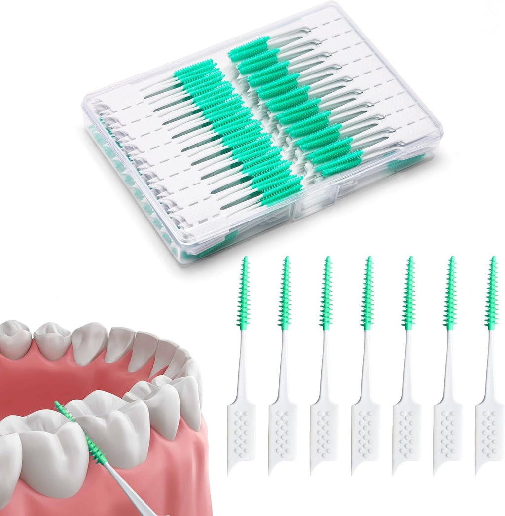 200 Pieces Interdental Brushes,Braces Brush with Silicone Head,Dental Tooth Flossing Toothpick Cleaners Tooth Tool (200PCS Green)