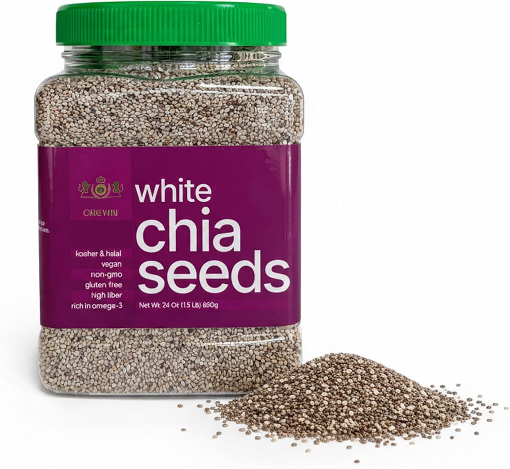 Golden Crown White Chia Seeds - Gluten Free, Non GMO, Kosher & Vegan Chia Seeds- Mild Flavor Suitable for Chia Puddings, Smoothies, Baking, Oatmeal, Yogurt, Sauces & Everyday Cooking, 24 Oz (1.5 Lb)