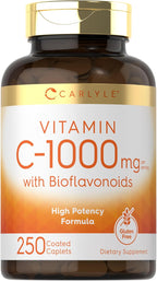 Carlyle Vitamin C 1000mg | with Rose Hips and Citrus Bioflavonoids | 250 Caplets | Vegetarian, Non-GMO, Gluten Free Supplement