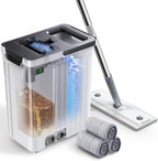 Mop and Bucket Set | Auto-Spray Cleaning | Dirty Water Separation Keep Water Fresh | Flat Mop & Bucket with Scraper | 3X Washable Pads | Mops for Floor Cleaning All Floors Tile Wall Window