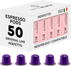 BrewBlack Perfetto Coffee Capsules - 50 Aluminum Coffee Pods Compatible with Nespresso Original line, Medium Roast - Intensity 9/12, Made in Italy