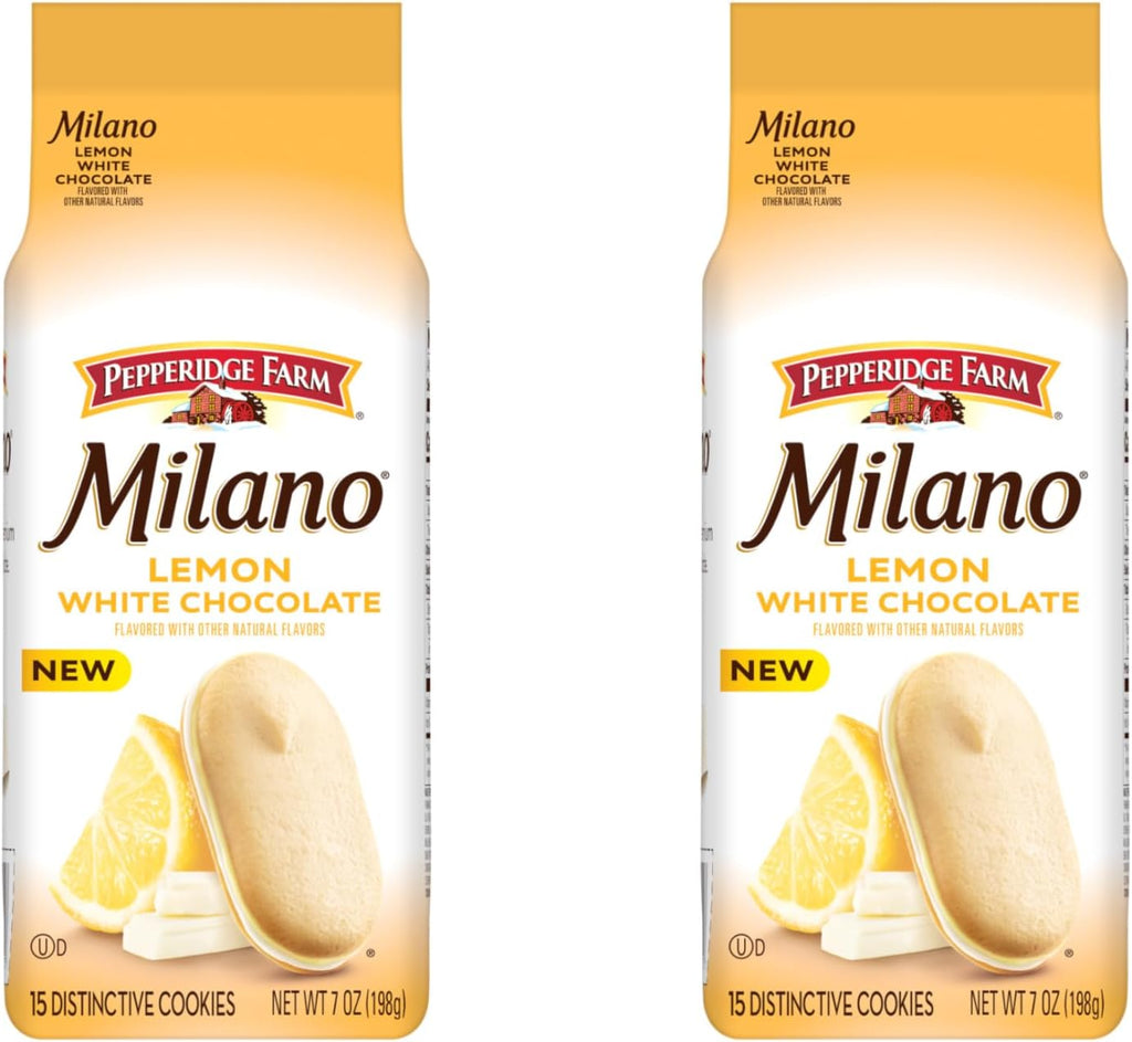Pepperidge Farm Milano White Chocolate Lemon Flavored Cookies, 7 Oz Bag (Pack of 2)