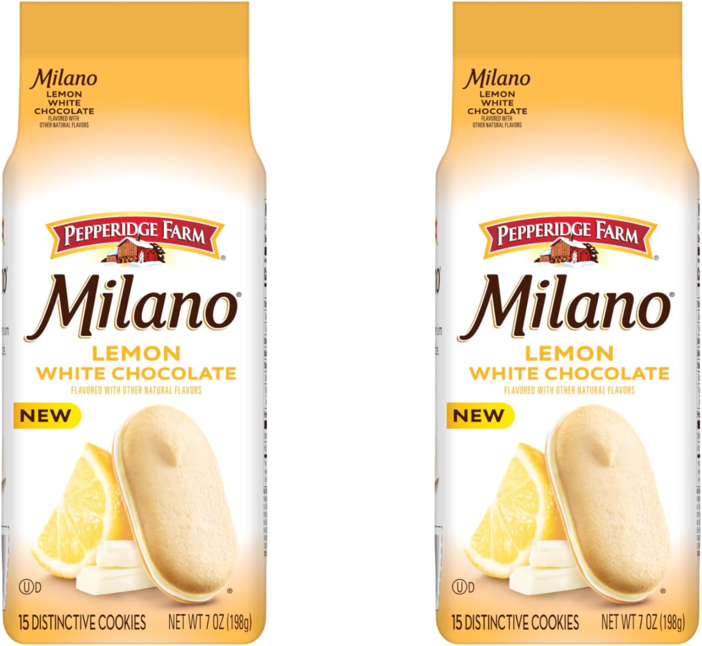 Pepperidge Farm Milano White Chocolate Lemon Flavored Cookies, 7 Oz Bag (Pack of 2)