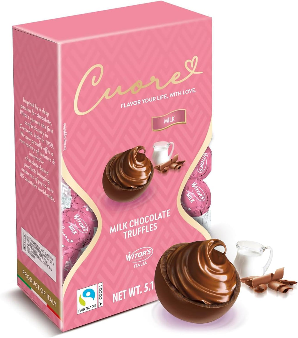 Witor's Chocolates, Cuore Chocolate Truffles with Creamy Filling, Italian Truffles, Made in Italy, Perfect for Gifting (5.11 Ounce, Milk Chocolate)