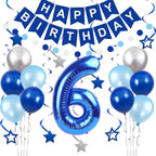 BRT Bearingshui Children's 6th Birthday Decorations Supplies for Kids Boys, Happy Birthday Banner, Blue Number 6 Birthday Balloon