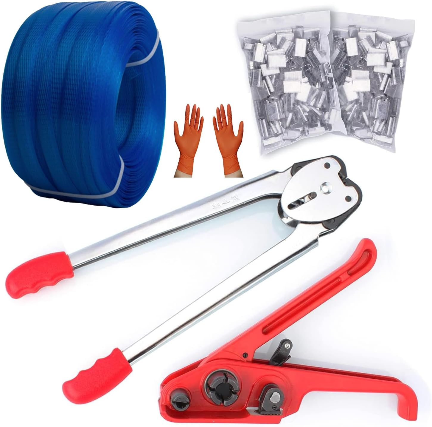 Packaging Strapping Kit - Pallet Poly Tensioner Tool Sealer, Banding Tool, 4000" Length x 1/2" Wide PP Belt, 100 Metal Seals for Packing and Shipping