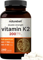 NatureBell Vitamin K2-240 Capsules - 200mcg Double Strength MK-7 & MK-4 Complex - Heart, Bone & Immune Health Support* - Complete K Vitamins Formula