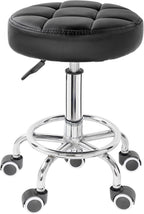 IBVIVIC PU Leather Rolling Stool Height Adjustable Round Swivel Stools for Spa Salon Massage Work Chair with Foot Rest Black