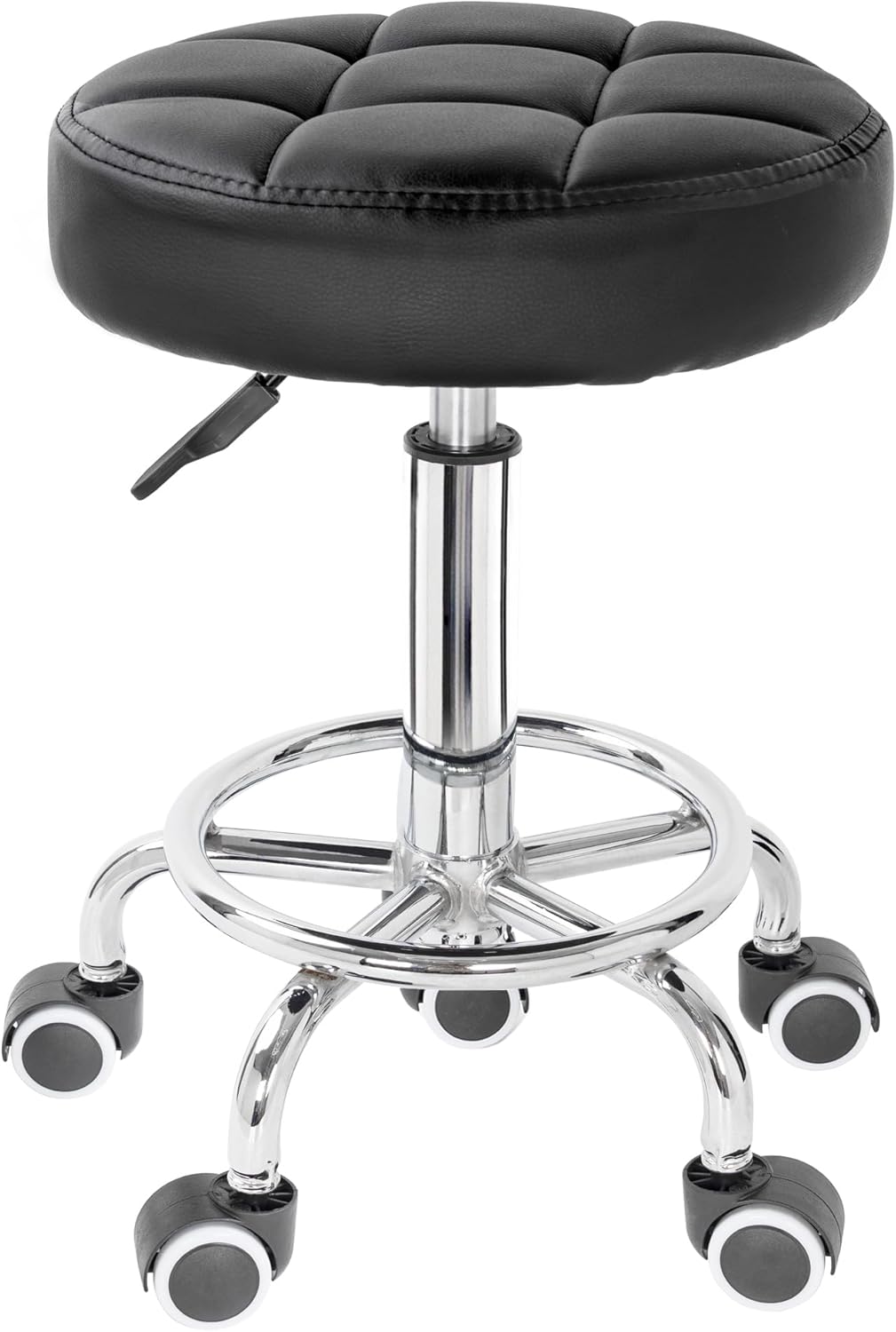 IBVIVIC PU Leather Rolling Stool Height Adjustable Round Swivel Stools for Spa Salon Massage Work Chair with Foot Rest Black