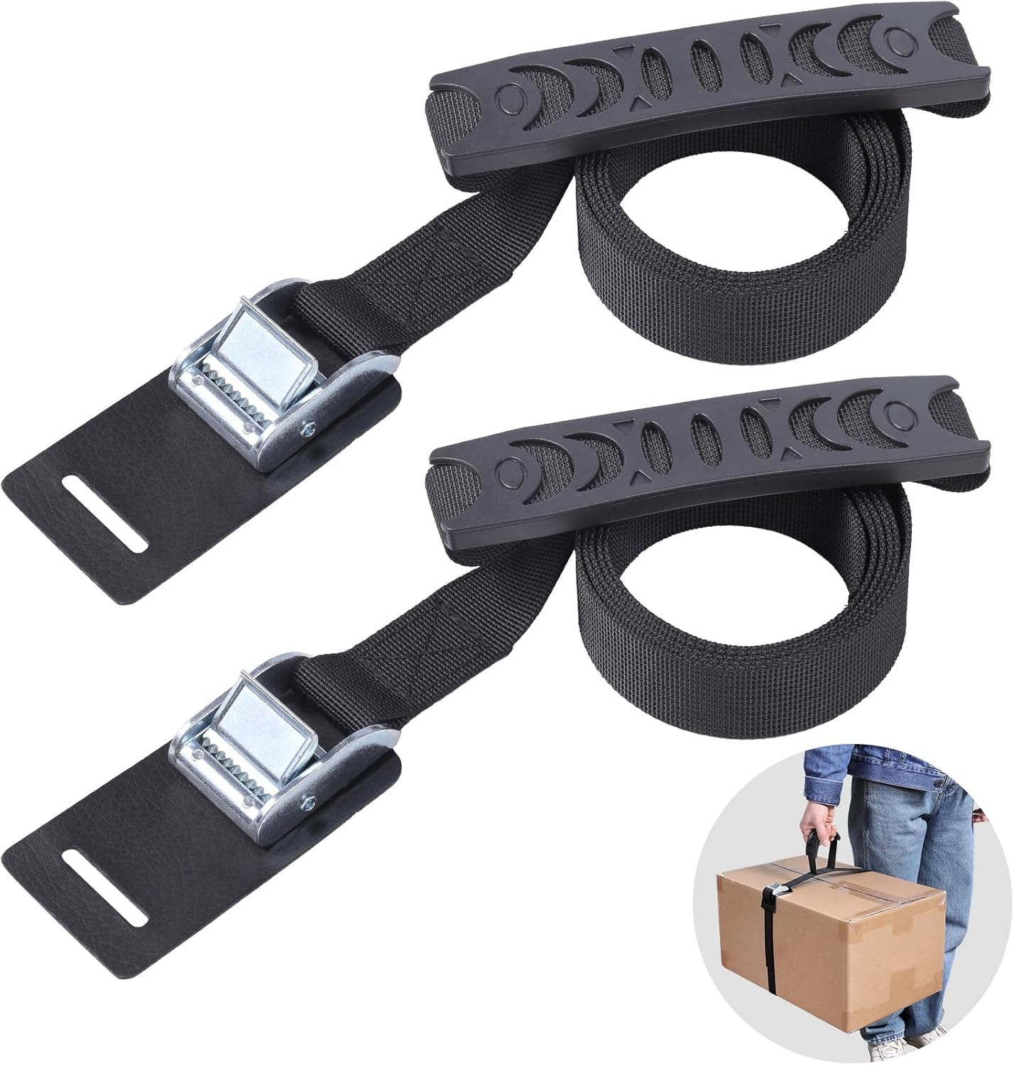 7' Carrying Strap with Handle, Adjustable Heavy Duty Cam Buckle Tie Down Straps for Safely Moving and Lifting Heavy Boxes, Camping Chairs and Mat (2 pcs)