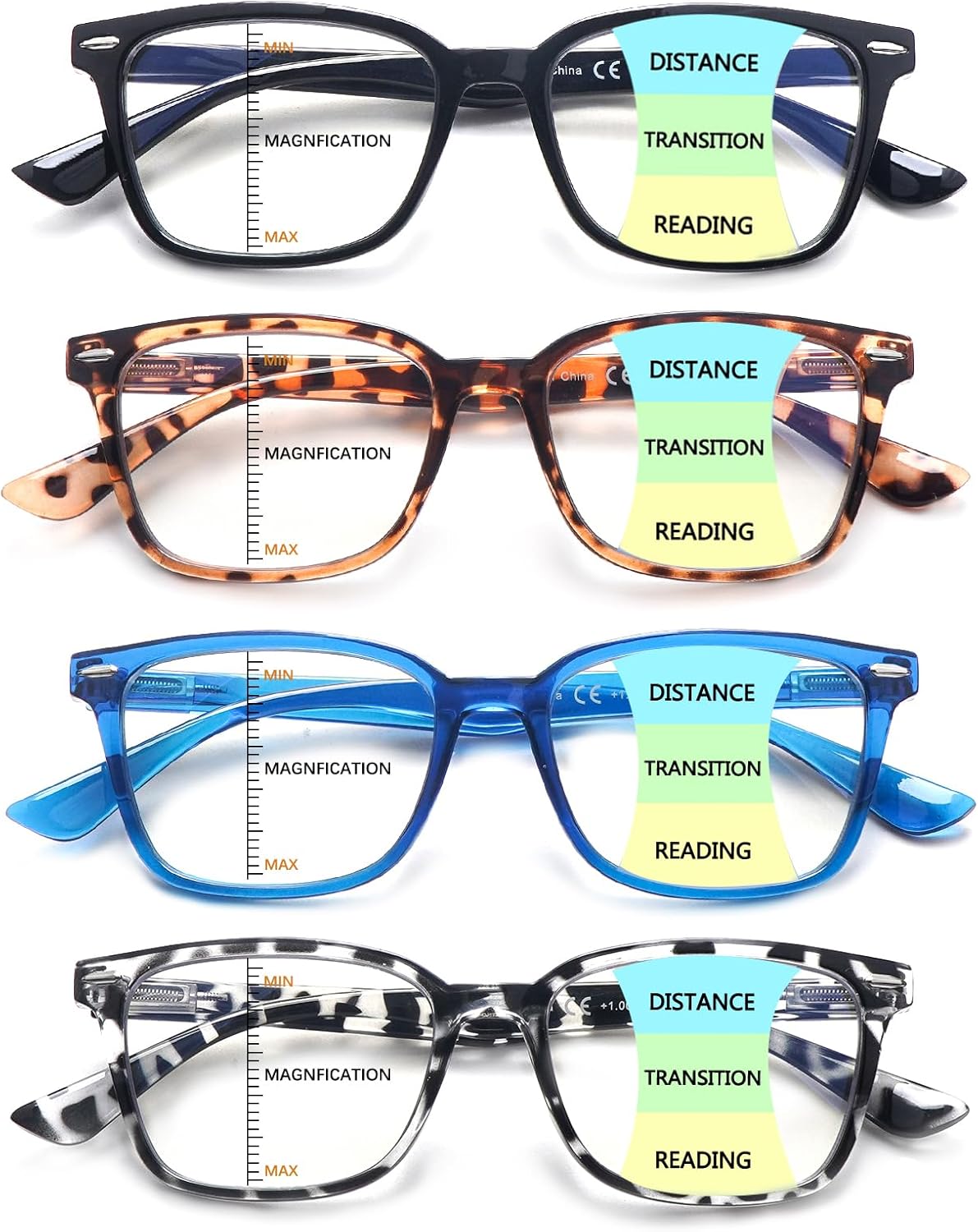 CLASAGA Progressive Multifocus Reading Glasses for Women Men, Blue Light Blocking Multifocal Computer Readers Eyeglasses