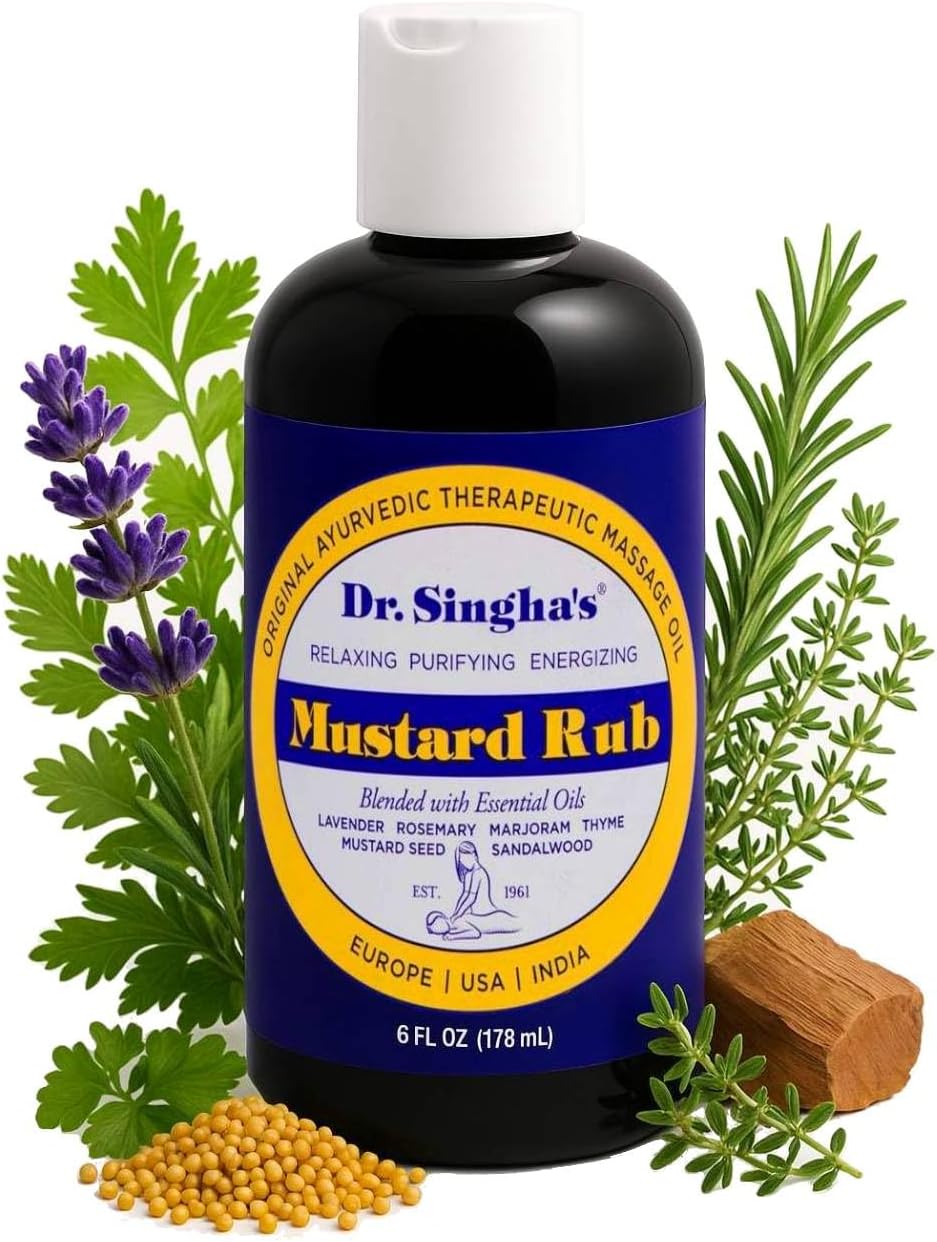 Dr. Singha's Mustard Rub, Original Ayurvedic Relaxing, Purifying, and Energizing Massage Oil - Made in USA, 6 oz