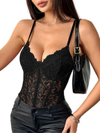 Lilosy Sexy Corset Top Floral Lace Mesh Sheer Lingerie Underwire Bodysuit Bustier Cami Outfits