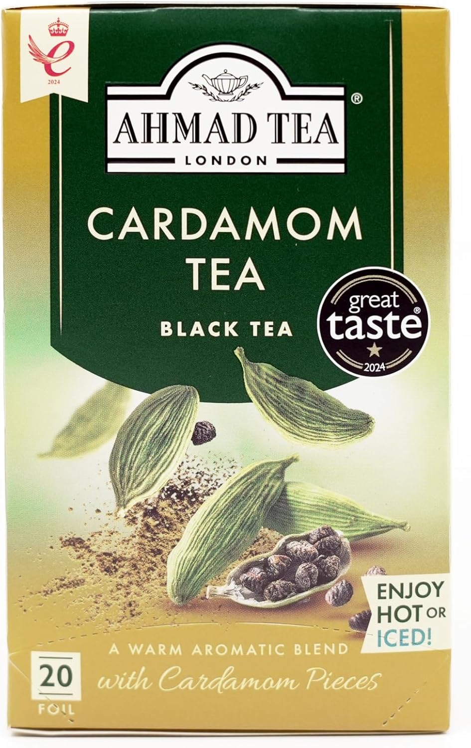 Ahmad Tea Black Tea, Cardamom Teabags, 20 ct (Pack of 1) - Caffeinated & Sugar-Free