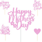 JOZON 25 PCS Glittery Pink Happy Mother's Day Cake Topper and Best Mom Ever Love You Mom Cupcake Topper Set Mothers Day Party Cupcake Picks Cake Decorations Supplies