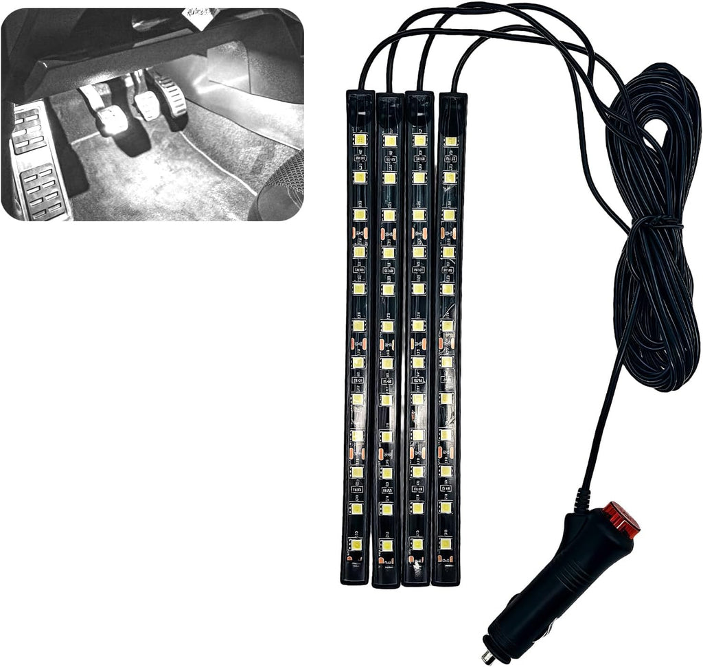 Car LED Ambient Light, Ambient Lighting, Floor Lights, Footwell Lighting for Car, Wear-Resistant and Durable, Easy to Install, Suitable for Most Models (White, Cigarette Lighter+48LED)