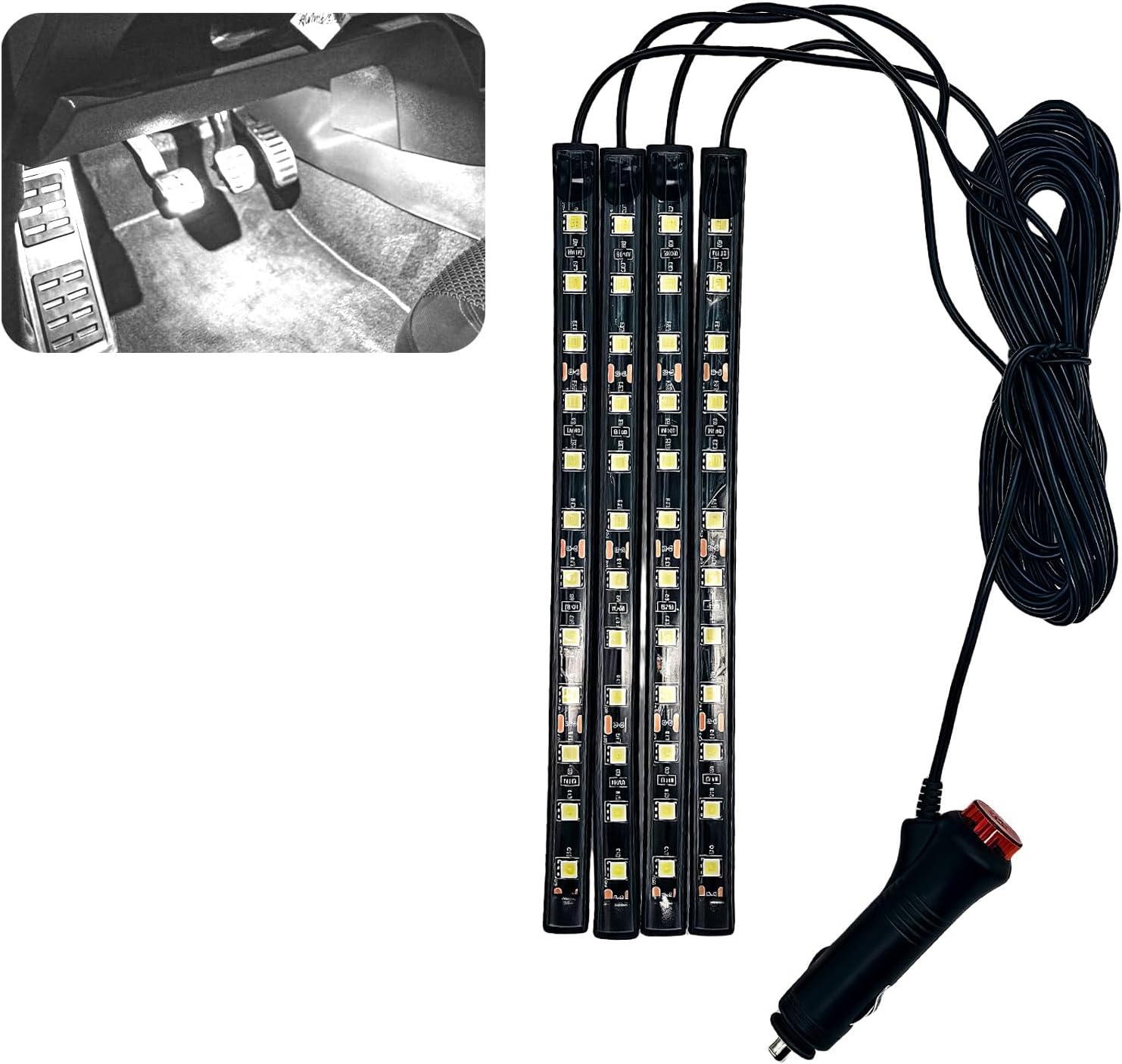 Car LED Ambient Light, Ambient Lighting, Floor Lights, Footwell Lighting for Car, Wear-Resistant and Durable, Easy to Install, Suitable for Most Models (White, Cigarette Lighter+48LED)