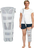 Knee Immobilizer Brace for Men Women, Adjustable Leg Splint with 4 Rigid Aluminum Splints for Post-Surgery Recovery, Breathable Knee Support for Injury with Free Walking Assistance Strapr (gray,M)