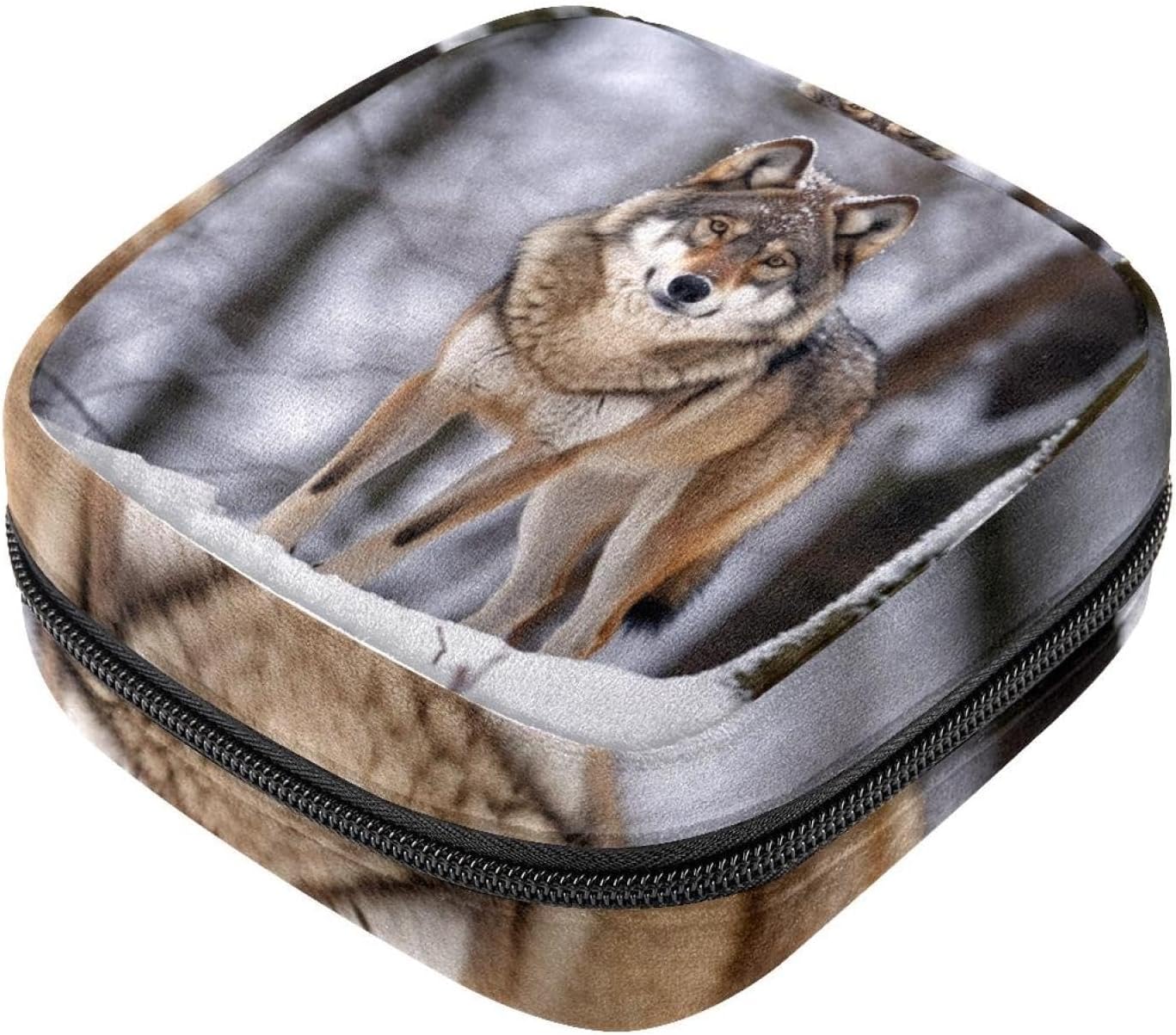 Sanitary Napkin Storage Bag,Period Bag,Wild Animal Wolf Snow,Sanitary Bags for Feminine Products