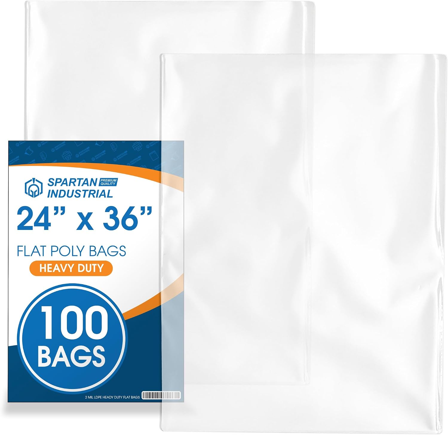 24" X 36" Open-End Flat Poly Bags (100 Count) No Adhesive Strip - 2 Mil Clear Bags for Packaging, Shipping, Storage - Spartan Industrial