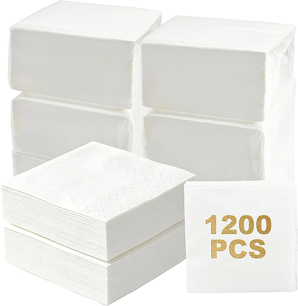 1200 Count Cocktail Napkins, 2-Ply White Beverage Napkins Disposable, 4.5 x 4.5 Inch Folded Paper Napkins Bulk for Wedding, Bar, Dinner, Dessert, Party and Everyday Use