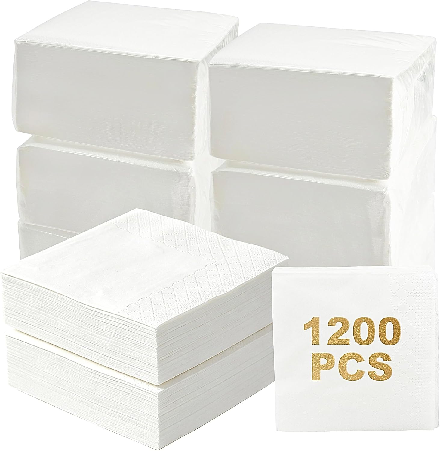1200 Count Cocktail Napkins, 2-Ply White Beverage Napkins Disposable, 4.5 x 4.5 Inch Folded Paper Napkins Bulk for Wedding, Bar, Dinner, Dessert, Party and Everyday Use