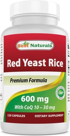 Best Naturals Red Yeast Rice with CoQ10, 120 Capsules - Cardiovascular Formula Contains 600 mg of Red Yeast Rice ans 30 mg of CoQ10