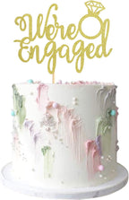 Ercadio 1 Pack Gold We're Engaged Cake Topper Glitter Bridal Shower Cake Pick Decorations for Wedding Engagement Theme Party Decorations