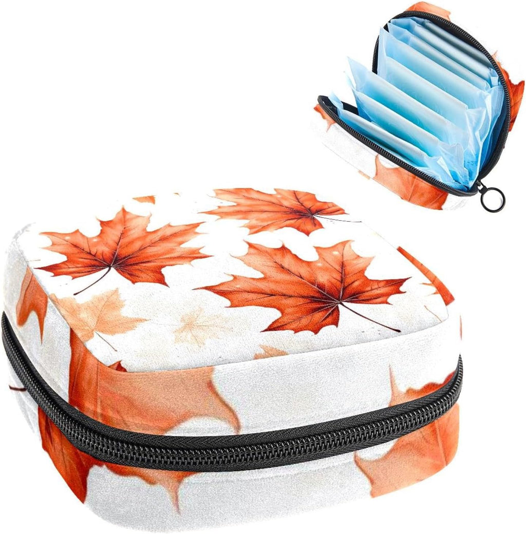 Period Bags for School, Sanitary Napkin Storage Bag for Feminine Pads, Maple Leaves Ladies Menstrual Cup Pouch Sanitary Pads Organizer