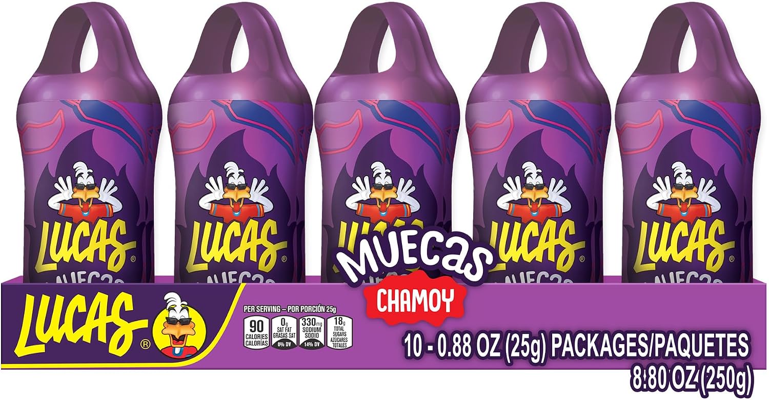 Lucas Muecas Lollipop Chamoy Flavor Candy, 0.96oz - 10 Pieces Pack for Treats, Snack, Parties, Piñatas – Chamoy Lollipop great for Easter Baskets