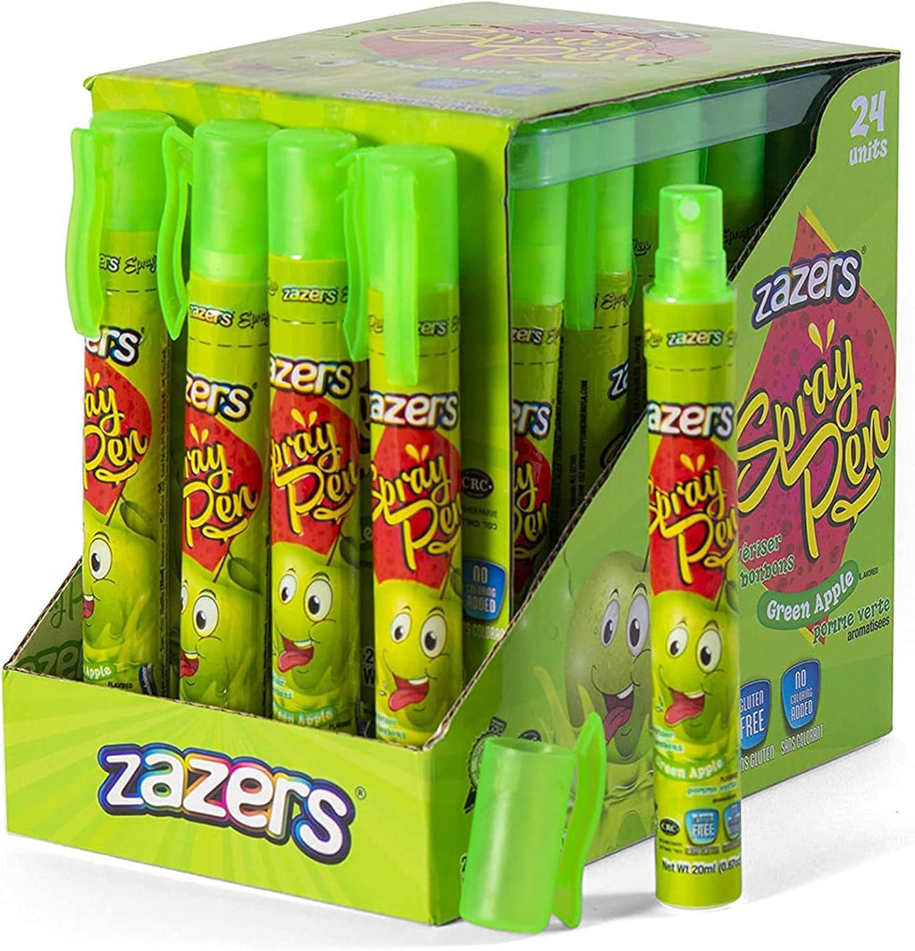 Zazers Pen Spray Liquid Candy - 24 Pack of Green Apple Flavor, Gluten Free, No Coloring Added, Novelty Kosher Candy, 20 ml each