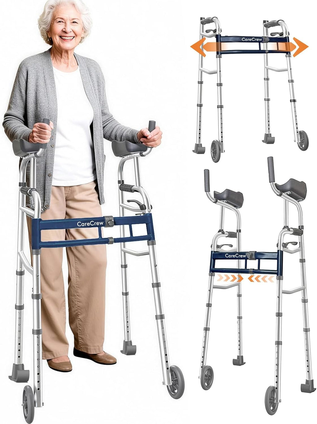 Folding Narrow Upright Walkers for Seniors - with Removable Armrests, Adjustable Width Lightweight Narrow Walker for Elderly and Bariatric, 450lb Heavy Duty Platform Walker for Small Spaces