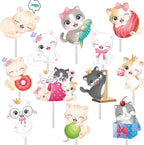 24pcs Cat Cupcake Toppers Meow Kitty Party Decoration Cute Cartoon Cat Cupcake Toppers for Kitten Baby Shower Cat Theme Birthday Party Supplies