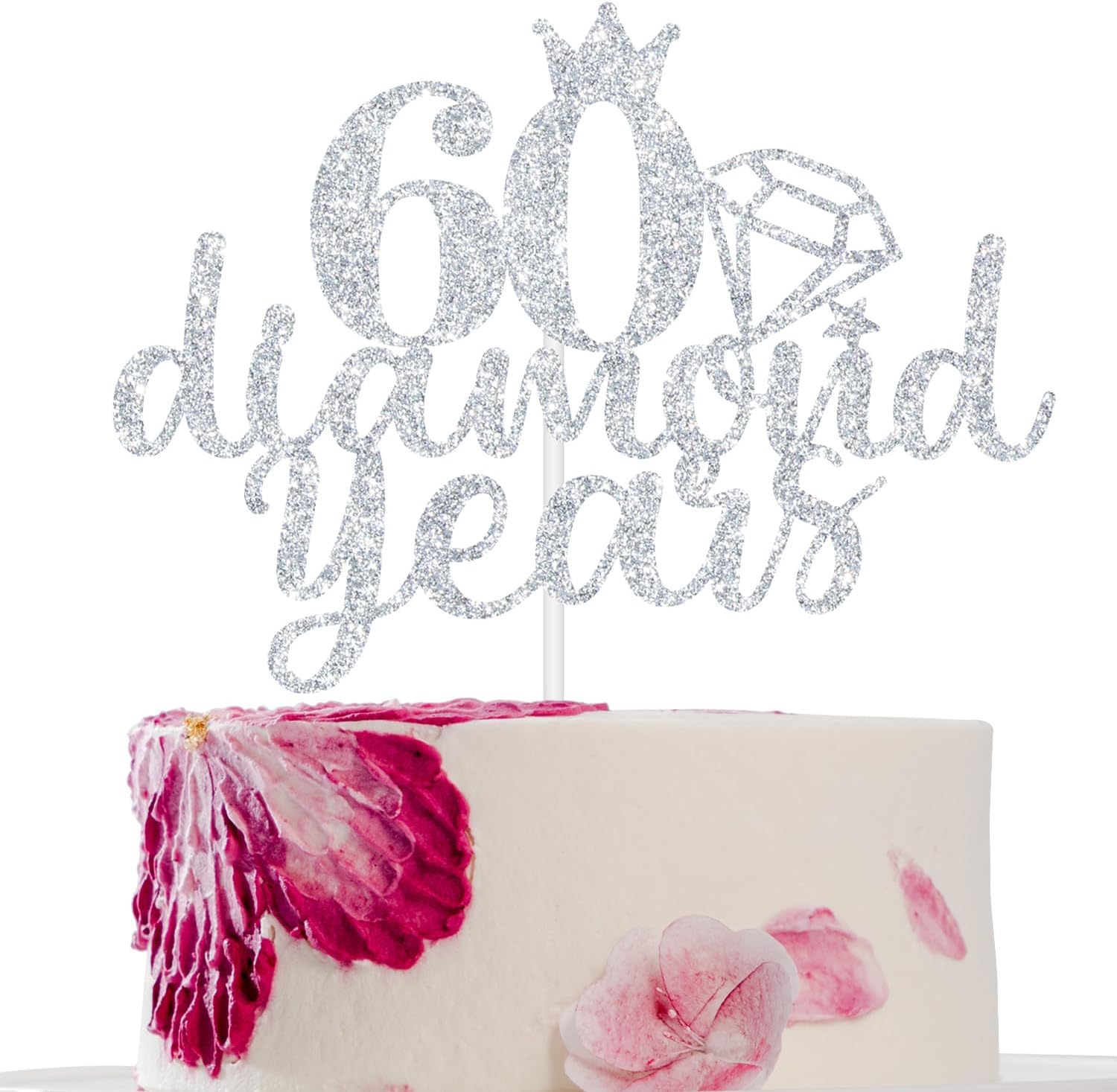 First Holy Communion 60 Diamond Years Cake Topper, 60th Wedding Anniversary, Happy 60th Anniversary, 60 Years Loved Cake Decorations Sliver
