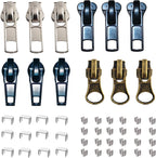 cpqakb 12 Pcs Zipper Pull Replacement 5 Zippers Repair Kit #5 Lockable Sliders, Bottom and Top Stop, Fix Zip Head On for Repairing Coats,Jackets, Metal Plastic and Nylon Coil Zippers.